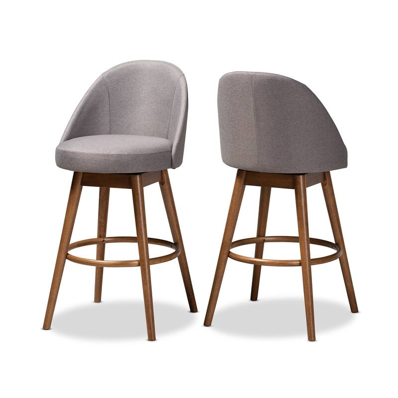 Mid-Century Modern Swivel 2-Piece Bar Stool Set - Grey