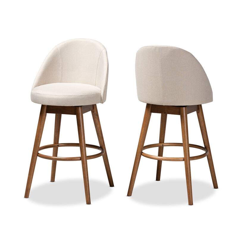 Mid-Century Modern Swivel 2-Piece Bar Stool Set - Beige