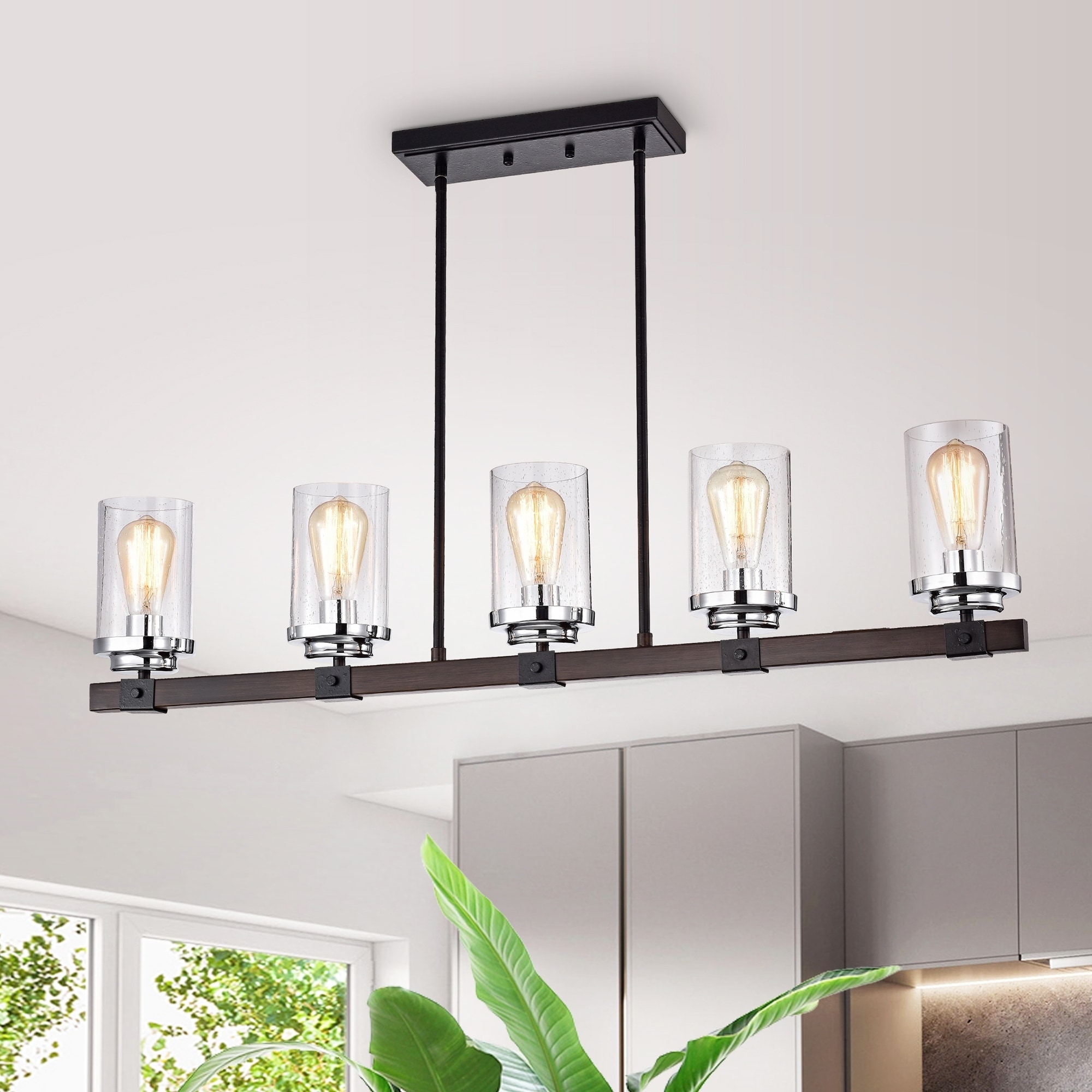 Warehouse of Tiffany Henlu Chrome/Imitation Wood Grain/Forged Black 5-light Chandelier