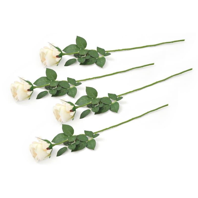 DII Closed Rose Flower (Set of 4) - Cream