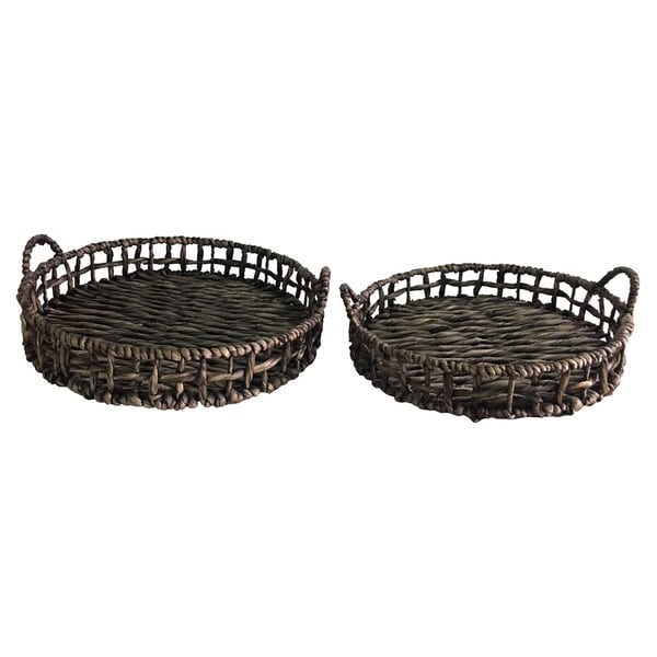 5.75 " Water hyacinth Tray S/2 in Brown - 19.25 x 19.25 x 5.75 17x17x5.5