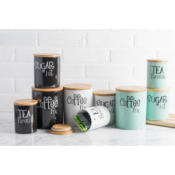 black ceramic tea coffee sugar canisters