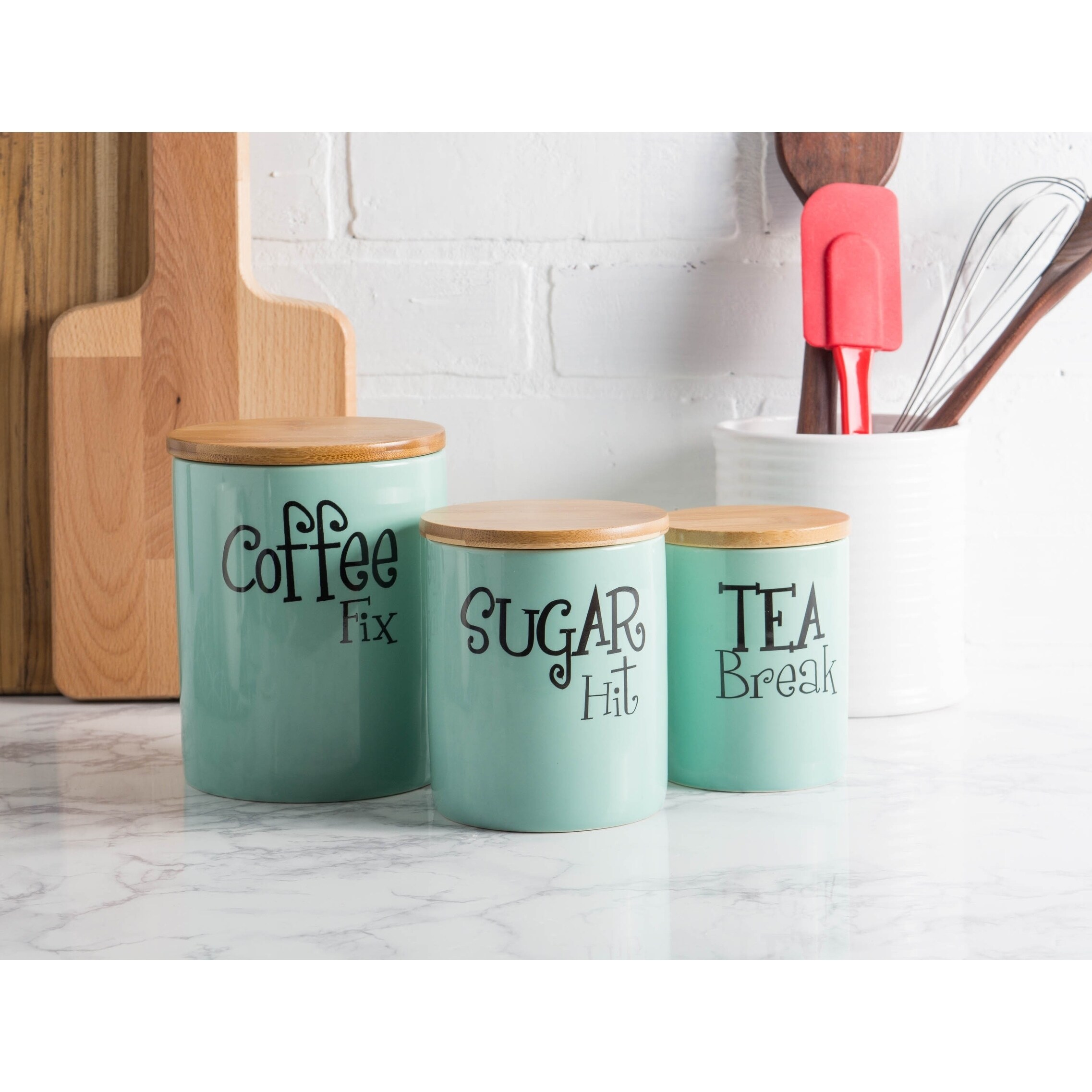 turquoise tea coffee sugar canisters