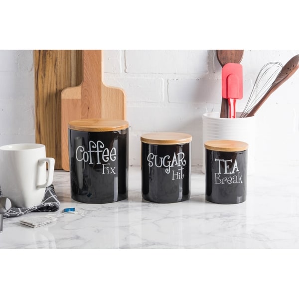 black ceramic tea coffee sugar canisters