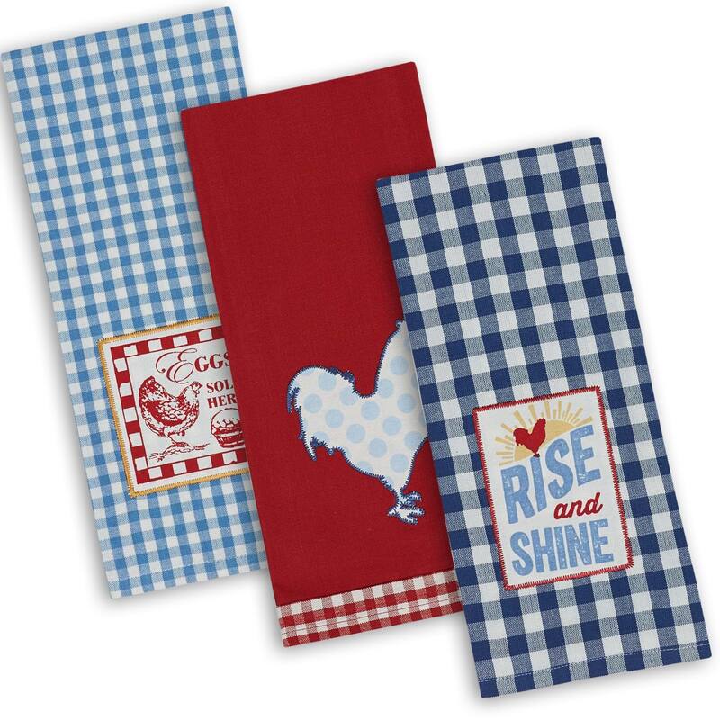 DII Assorted Rise & Shine Embroidered Dishtowel (Set of 3) - Rise & Shine - Set of 3