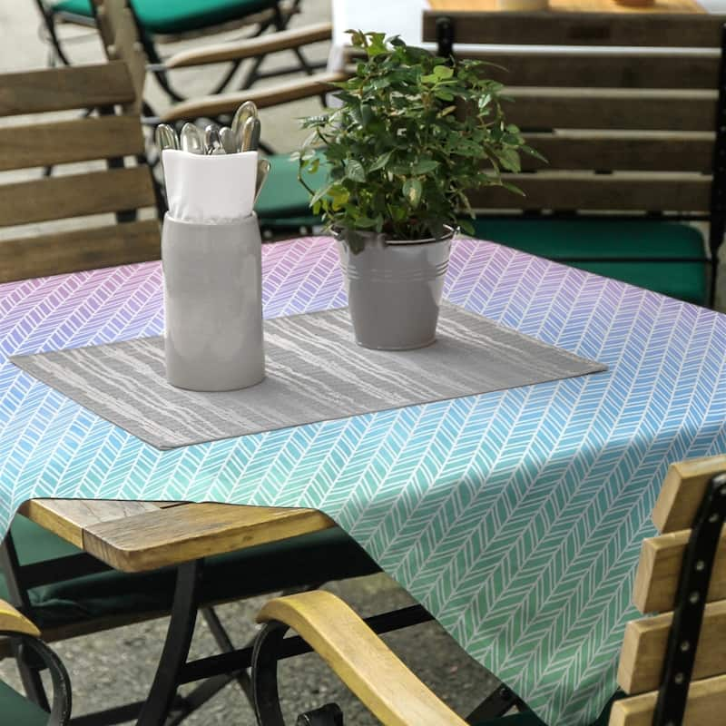 Herringbone Pattern Square Tablecloth - Blue Pink & Green