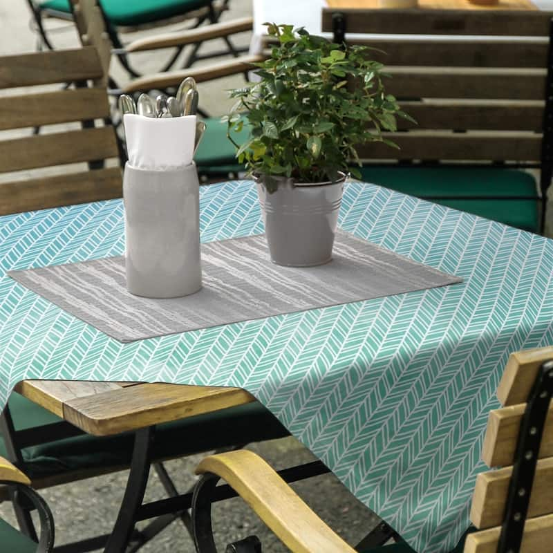 Herringbone Pattern Square Tablecloth - Blue & Green