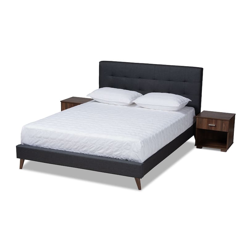 Carson Carrington Uggyallen Mid-century Fabric Bed with 2 Nightstands - Charcoal - Queen