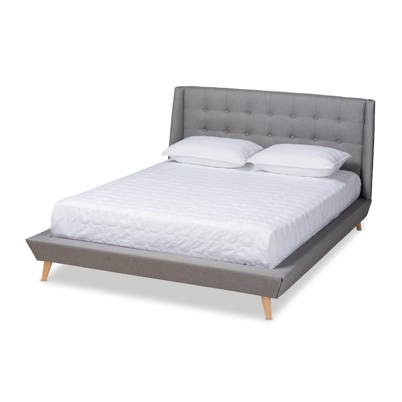 Mid-Century Modern Fabric Bed - Grey - King
