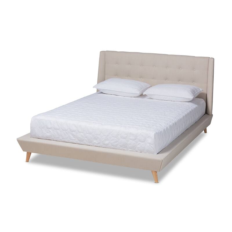 Mid-Century Modern Fabric Bed - Beige - King