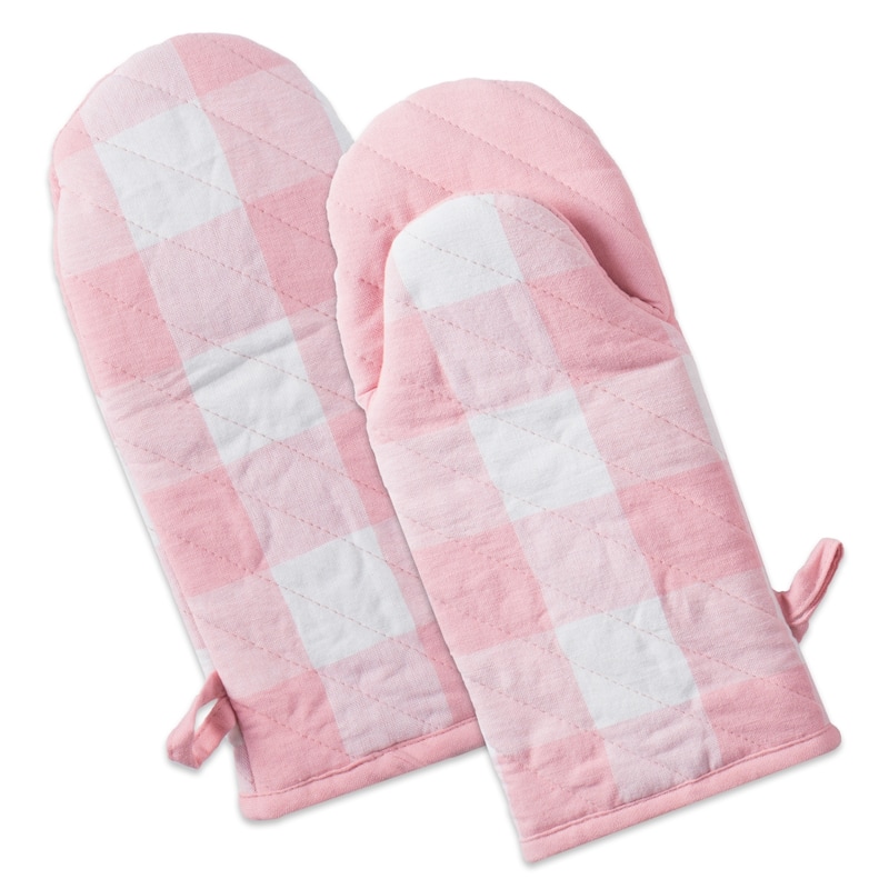 DII Buffalo Check Oven Mitt (Set of 2) - Pink & White