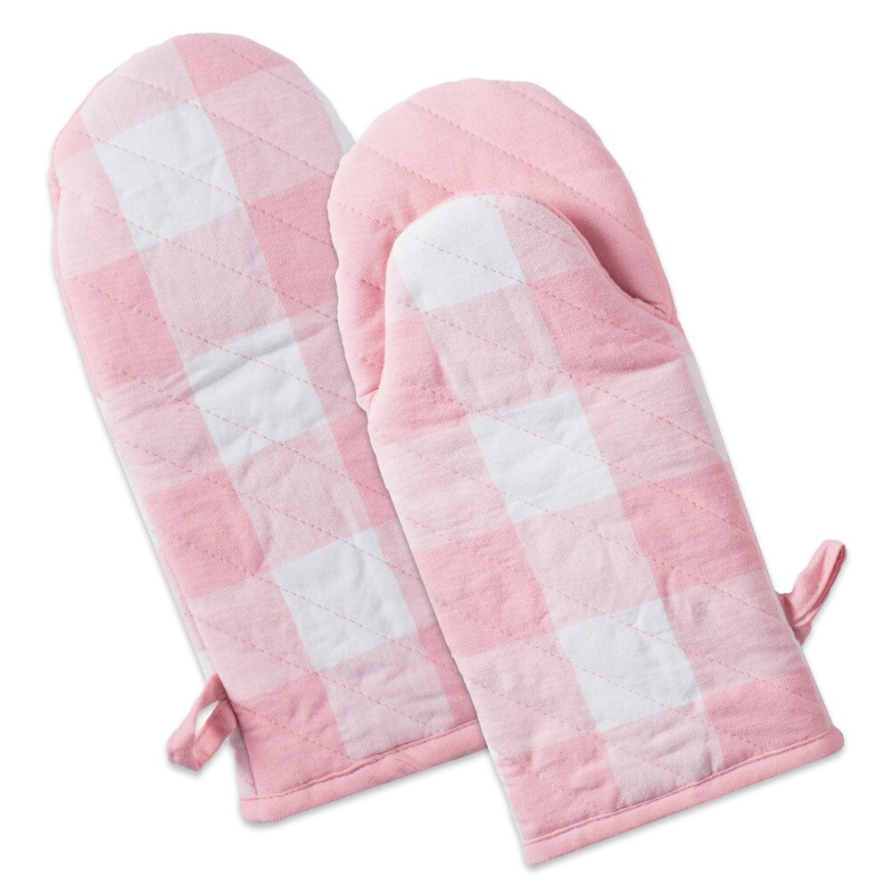 Hedley & Bennett Mickey Check Oven Mitts in Pink/Red