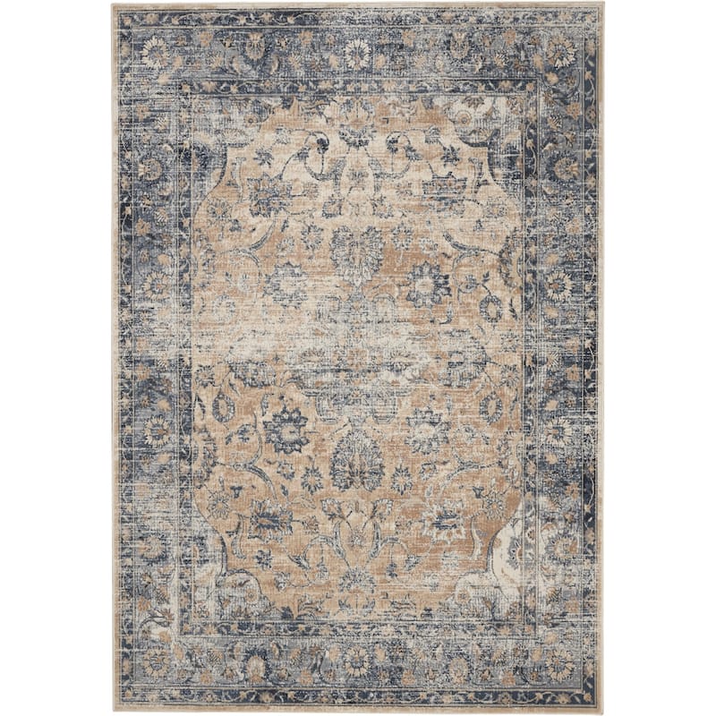 Malta Distressed Traditional Area Rug by Nourison - 5'3" x 7'7" - Blue/Ivory - Rectangle