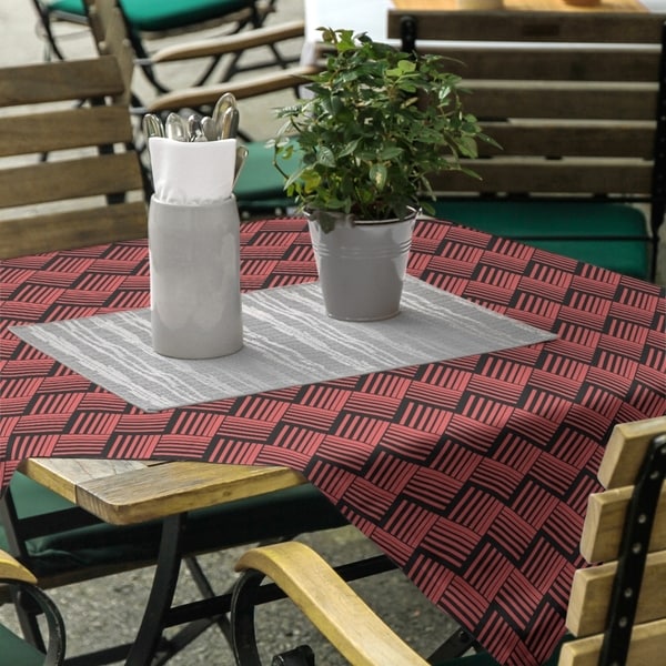 Black Contrast Basketweave Stripes Square Tablecloth. Opens flyout.