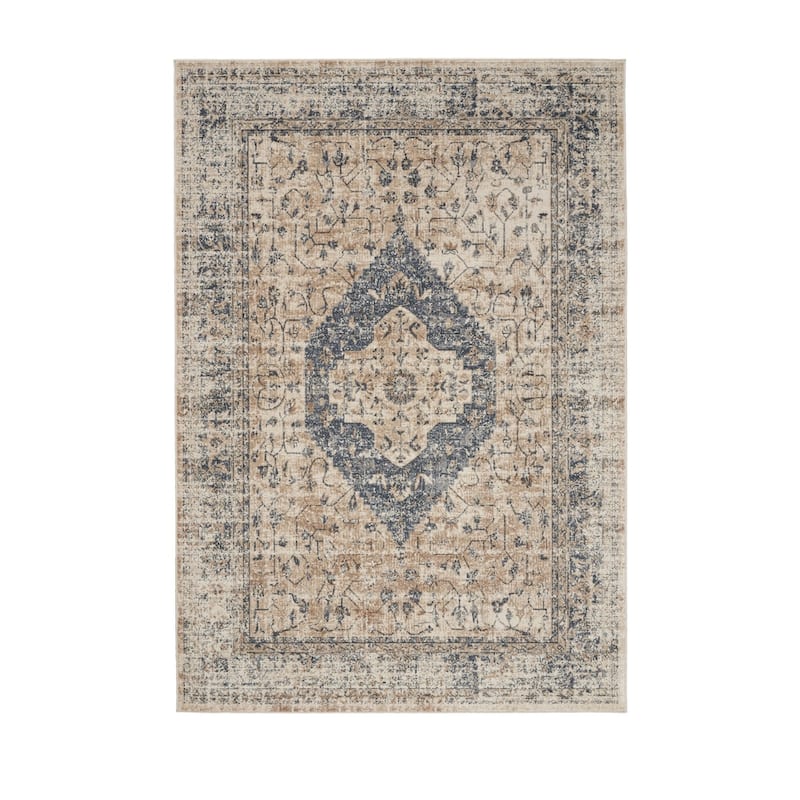 Malta Vintage Distressed Medallion Area Rug by Nourison - 5' 3" x 7' 7" - Ivory/Blue - Rectangle