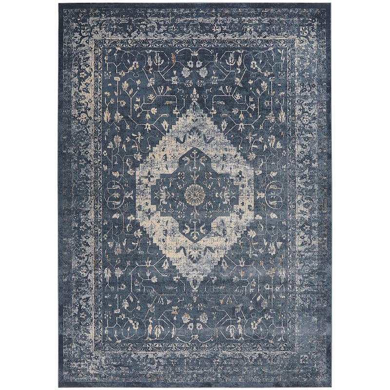 Malta Vintage Distressed Medallion Area Rug by Nourison - 7'10" x 10'10" - Navy - Rectangle