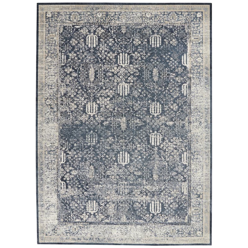 Malta Vintage Tradtitional Oriental Area Rug by Nourison - 9' x 12' - Navy/Ivory - Rectangle