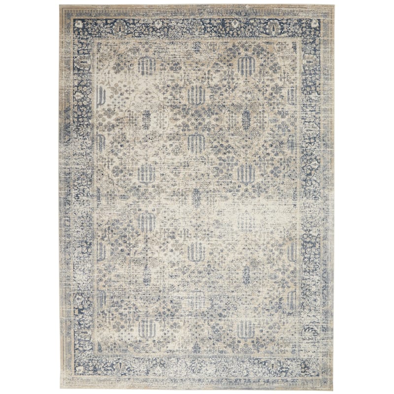 Malta Vintage Tradtitional Oriental Area Rug by Nourison - 9' x 12' - Ivory/Blue - Rectangle