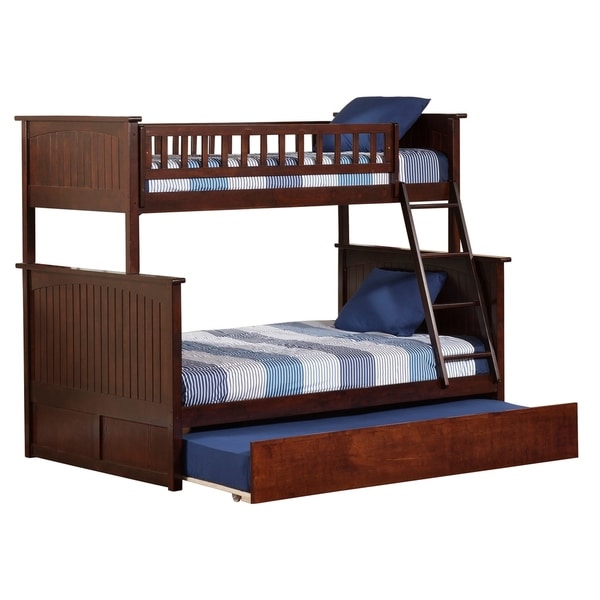 Nantucket Bunk Bed Twin over Full with Twin Size Urban Trundle Bed in Walnut
