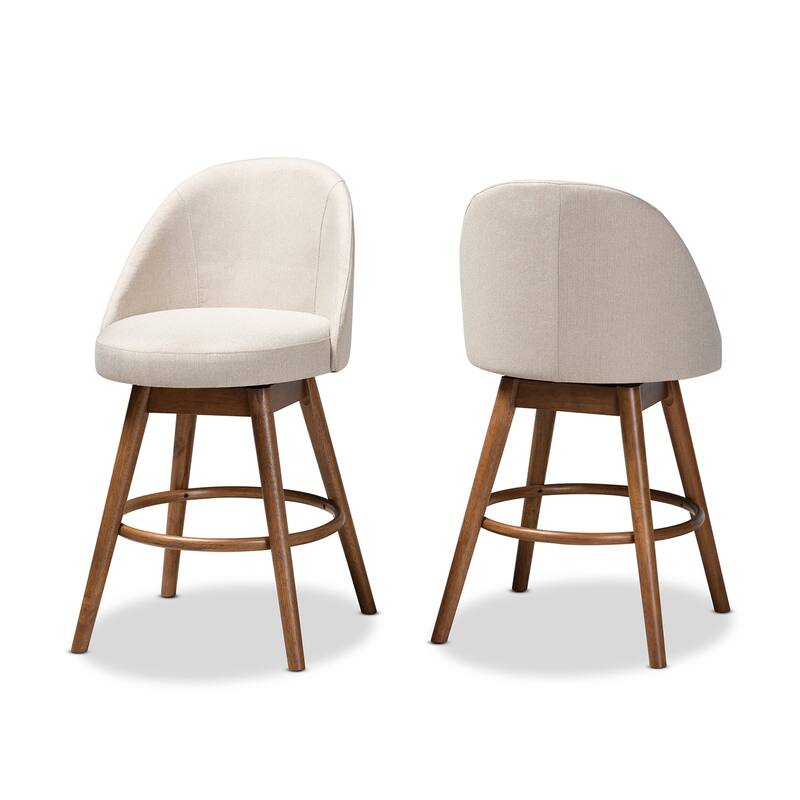 Mid-Century Modern Swivel 2-Piece Counter Stool Set - Beige