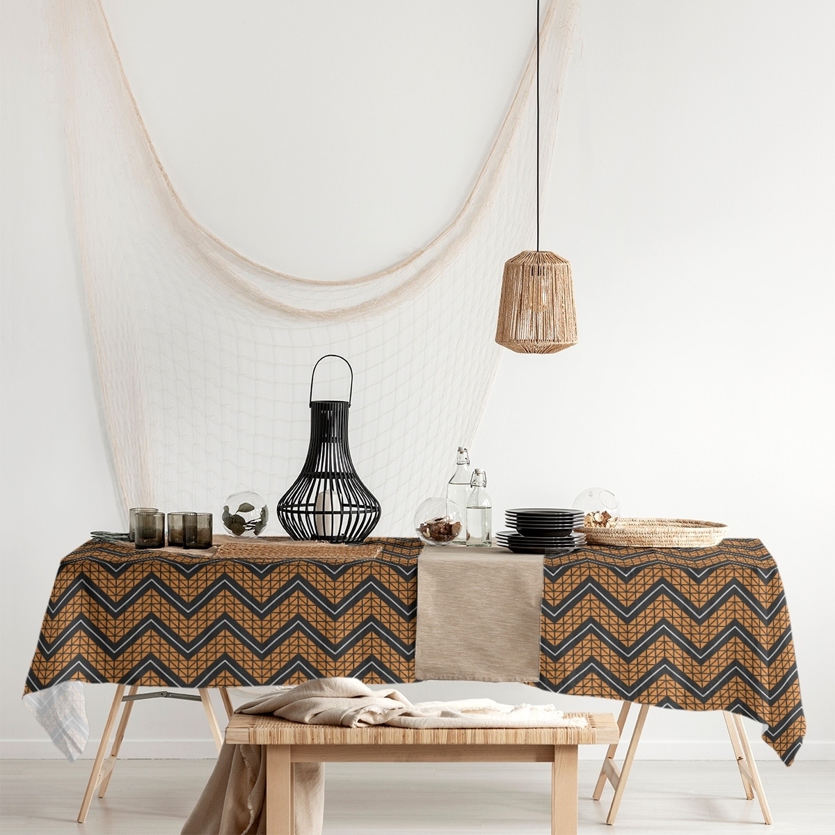 90 X 132 inches Gray White Chevron Cotton Rectangle Tablecloth 58 X 108 90 X 120