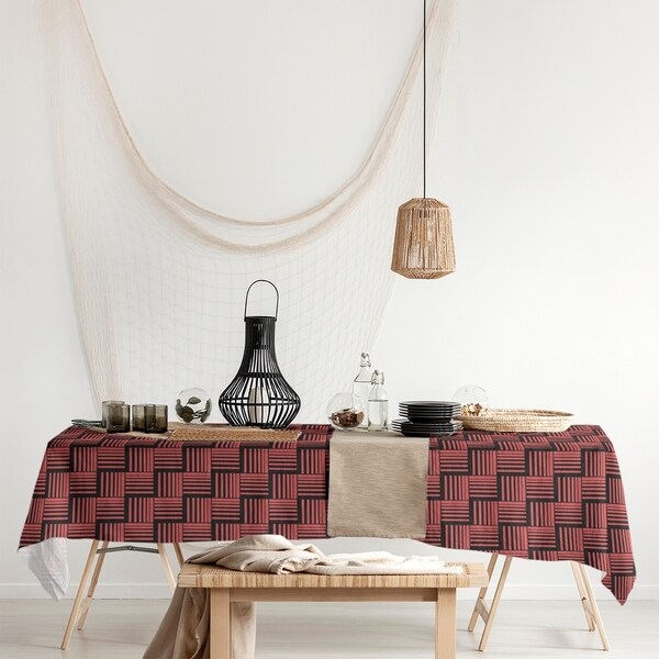 Black Contrast Basketweave Stripes Rectangle Tablecloth - 58 x 102