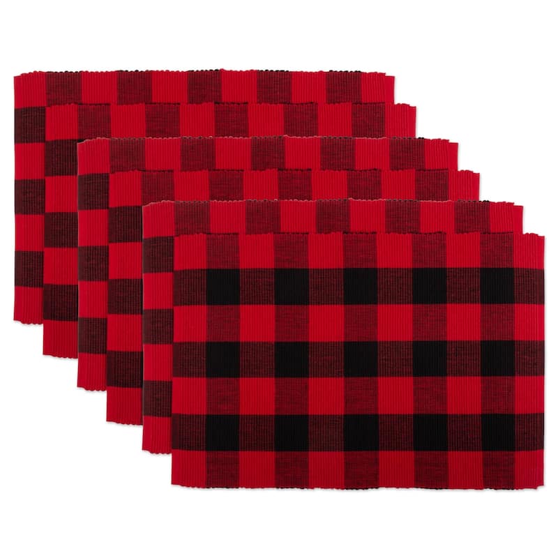 DII Buffalo Check Ribbed Placemat (Set of 6) - Red & Black