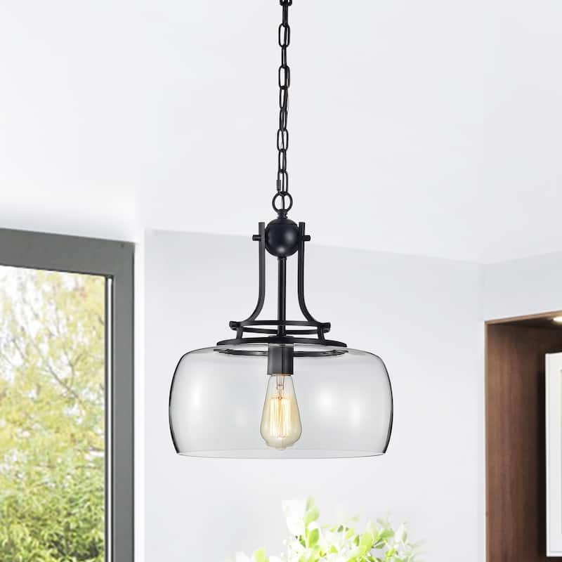 Karha Single Light Matte Black Pendant with Glass Shade