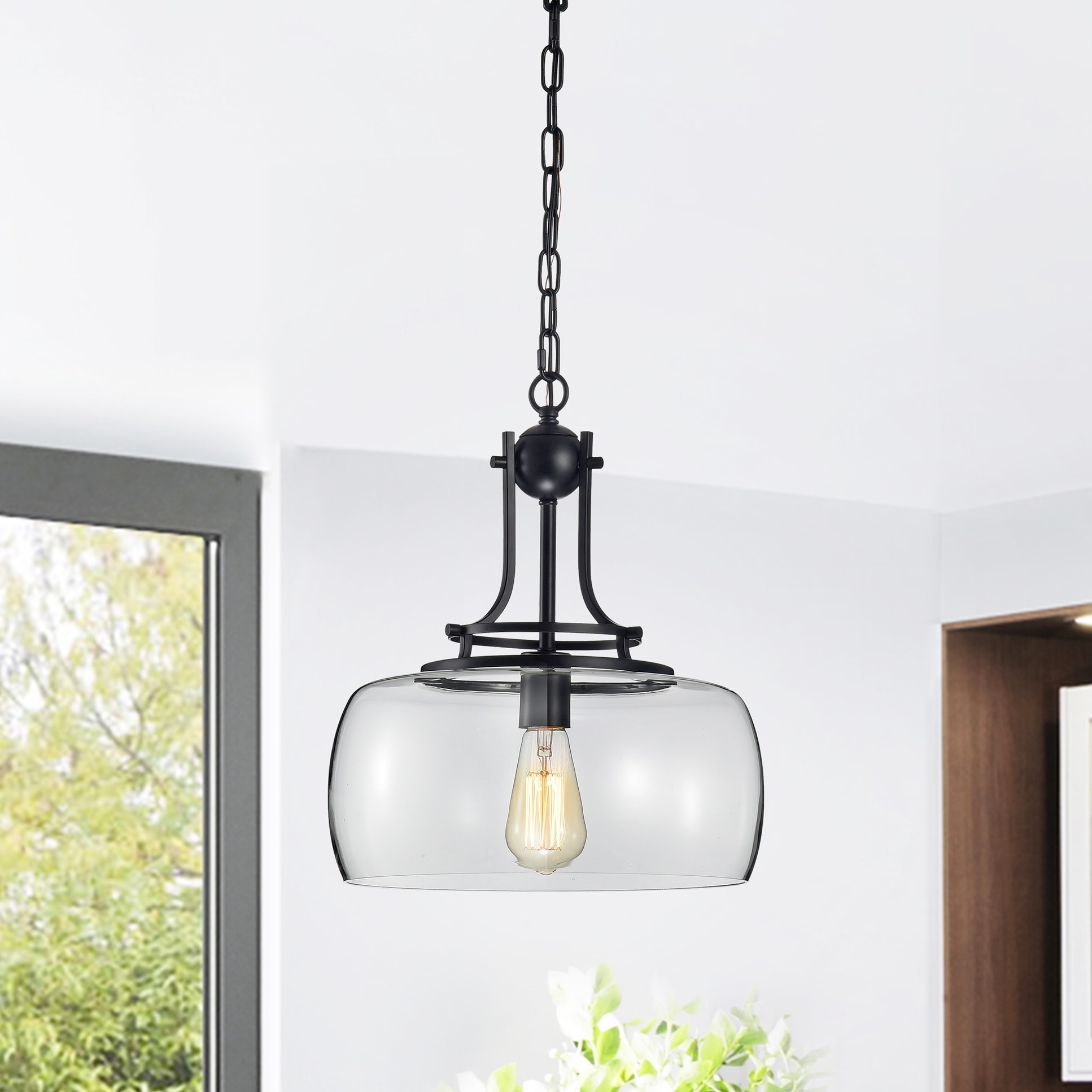 Warehouse of Tiffany Karha Single Light Matte Black Pendant with Glass Shade