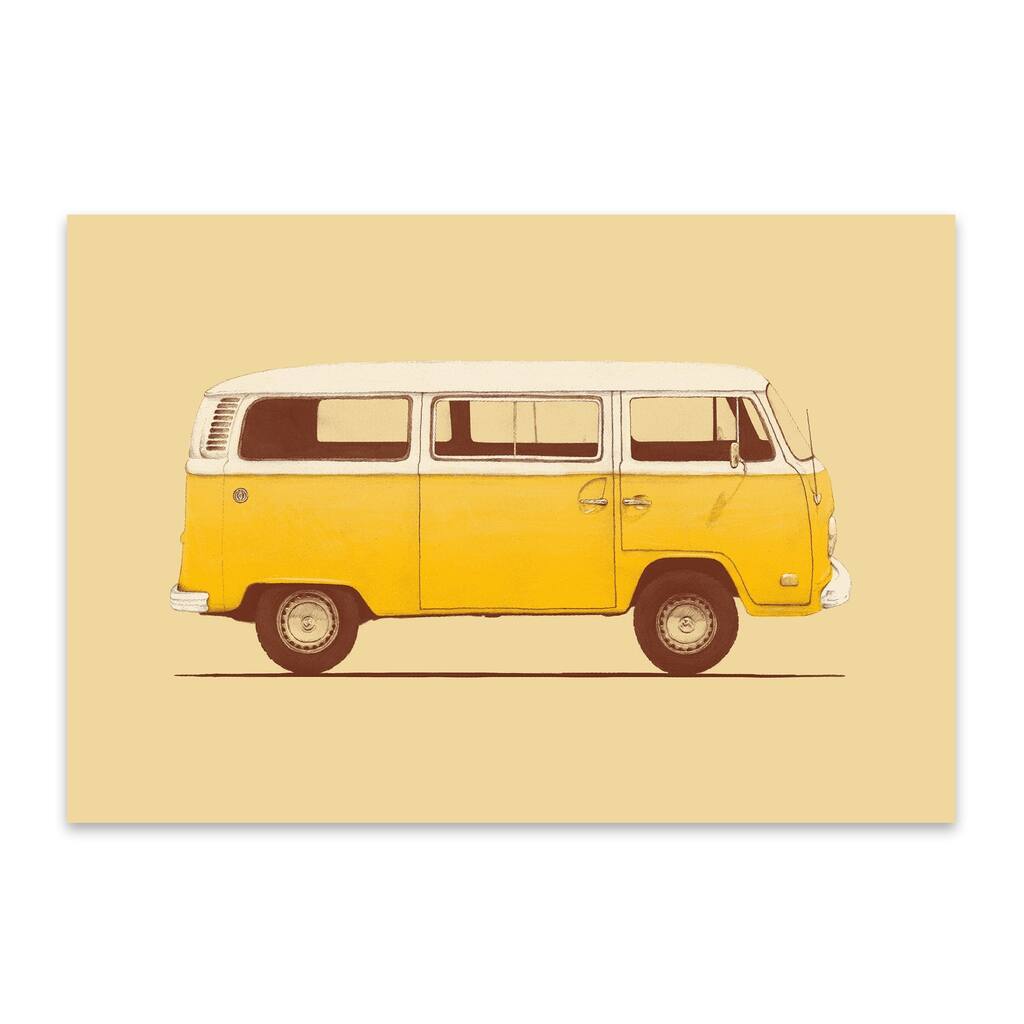Noir Gallery Yellow Vintage Retro VW Van Metal Wall Art Print