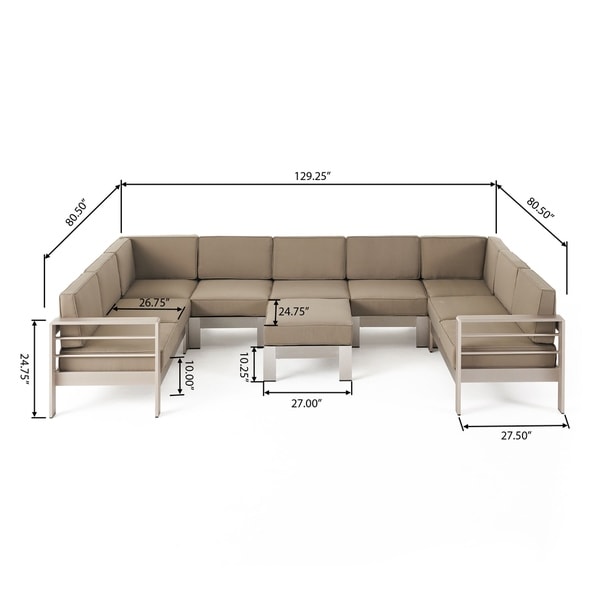 Cape Coral Outdoor Modern 9 Seater Aluminum U-Shaped Sofa Sectional Set with Ottoman by Christopher Knight Home. Opens flyout.