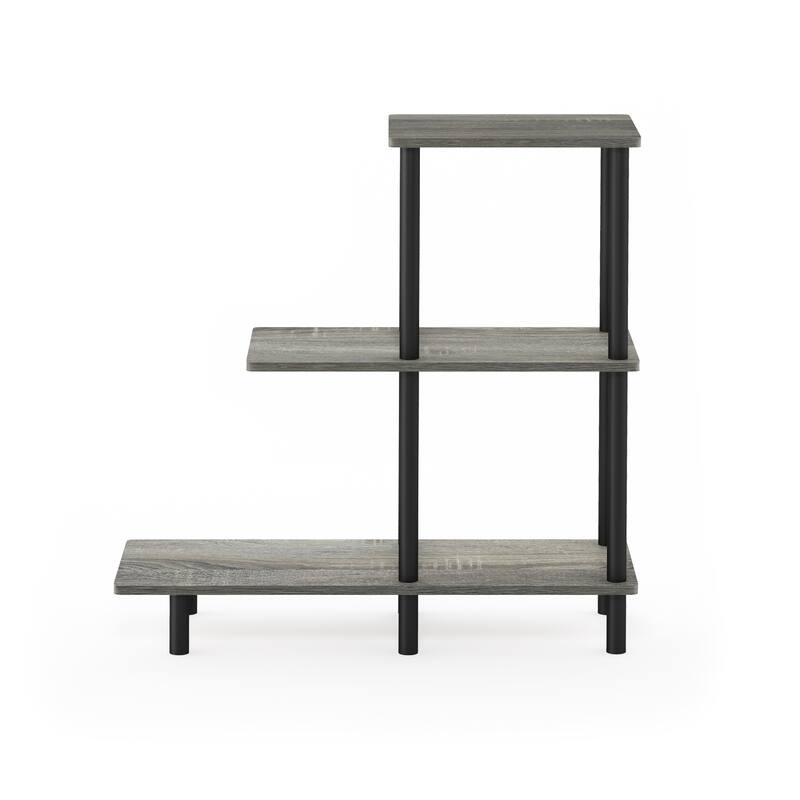 Furinno Turn-N-Tube 3-Tier Sofa Side Table Tall, Espresso/Black - Grey - Oak Finish