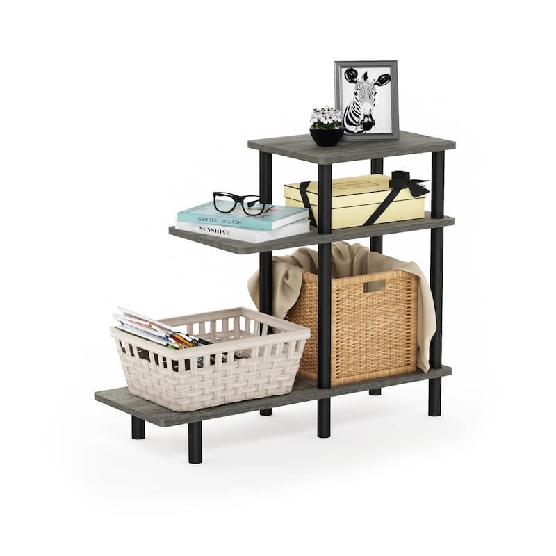 Furinno Turn-N-Tube 3-Tier Sofa Side Table, Espresso/Black - Grey - Oak Finish