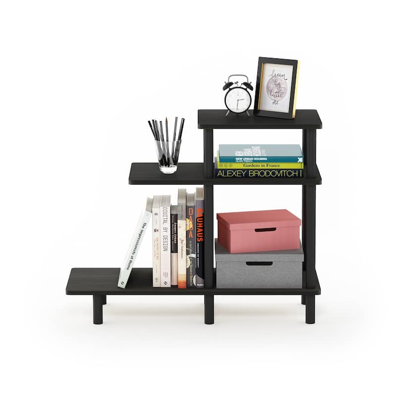 Furinno Turn-N-Tube 3-Tier Sofa Side Table, Espresso/Black