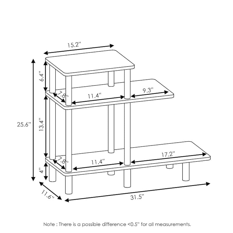 Furinno Turn-N-Tube 3-Tier Sofa Side Table, Espresso/Black