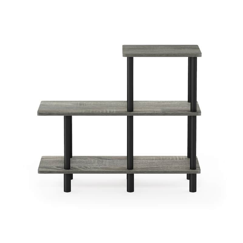 Furinno 18136 Turn-N-Tube 3-Tier Cube Ladder Shelf - French Oak Grey/Black