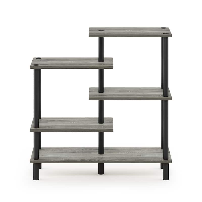 Furinno 18088 Turn-N-Tube 5-Tier Accent Display Rack - French Oak Grey/Black
