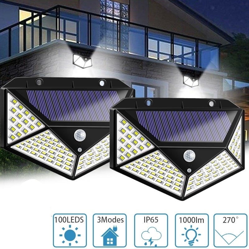 2pcs 100 Led Motion Sensor Solar Light Waterproof Wall Lamp Outdoor Home Security Night Lighting 3 Modes For Garden On Sale Overstock 28553889