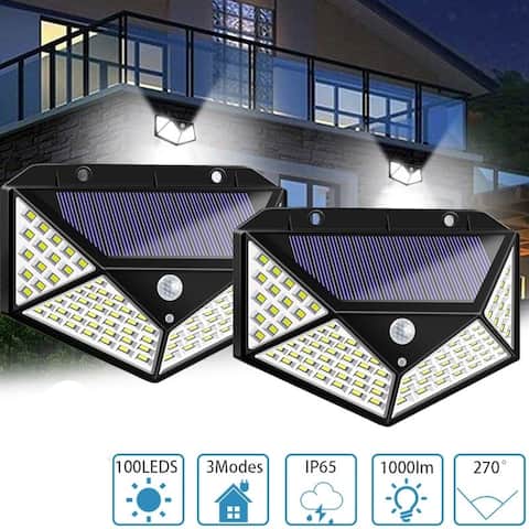2Pcs 100 LED Motion Sensor Solar Light Waterproof Wall Lamp Outdoor Home Security Night Lighting 3 Modes for Garden