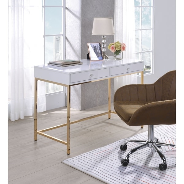 Shop Two Drawers Wooden Desk with Tubular Metal Base 