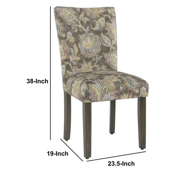 Floral Print Fabric Upholstered Parsons Chair with Wooden Legs ...