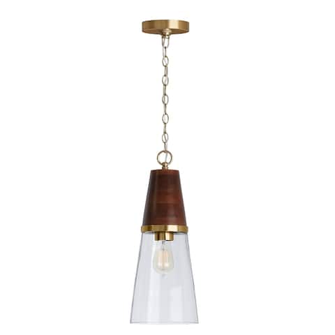 1-light Wood and Brass Pendant