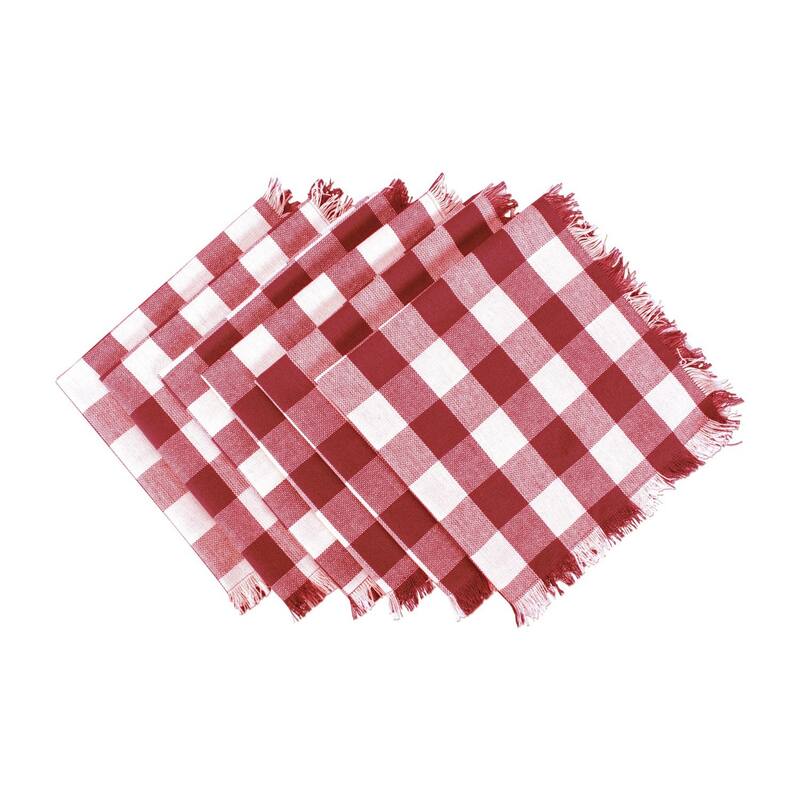 DII Heavyweight Fringed Napkin (Set of 6) - Wine - Check