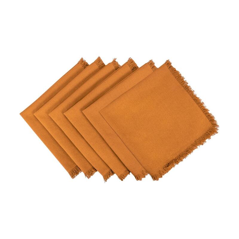 DII Heavyweight Fringed Napkin (Set of 6) - Pumpkin Spice - Solid