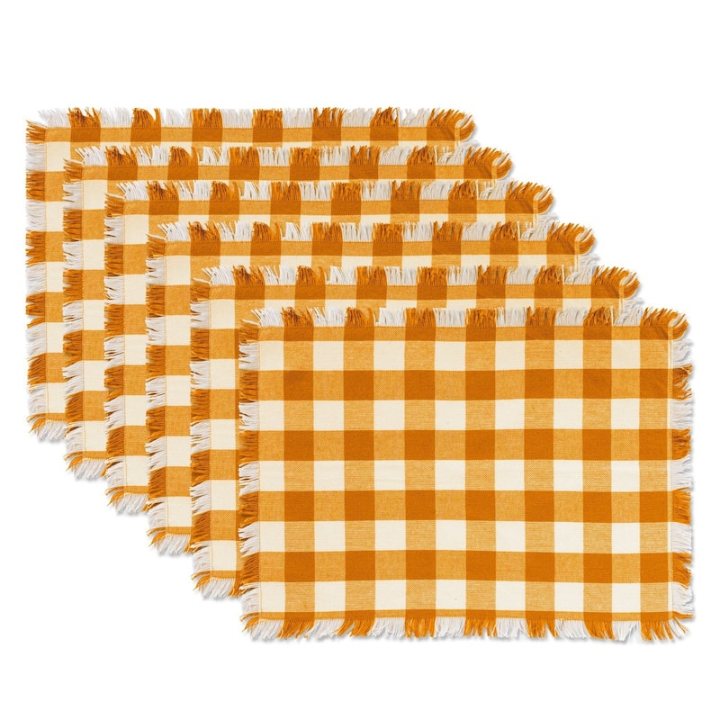 DII Heavyweight Fringed Placemat (Set of 6) - Pumpkin Spice - Check