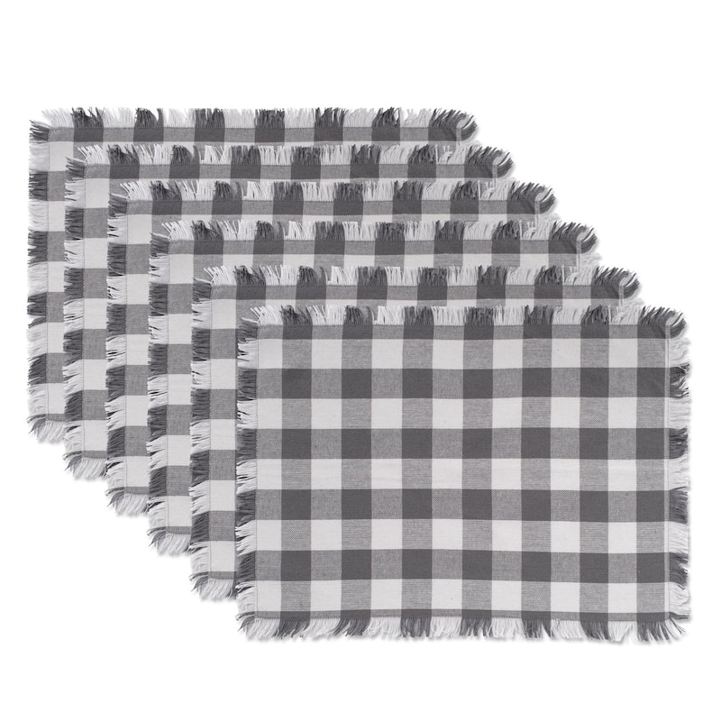 DII Heavyweight Fringed Placemat (Set of 6) - Gray - Check