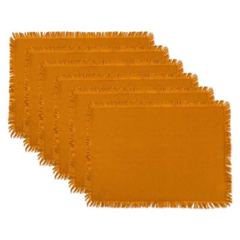 DII Heavyweight Fringed Placemat (Set of 6) - Pumpkin Spice - Solid