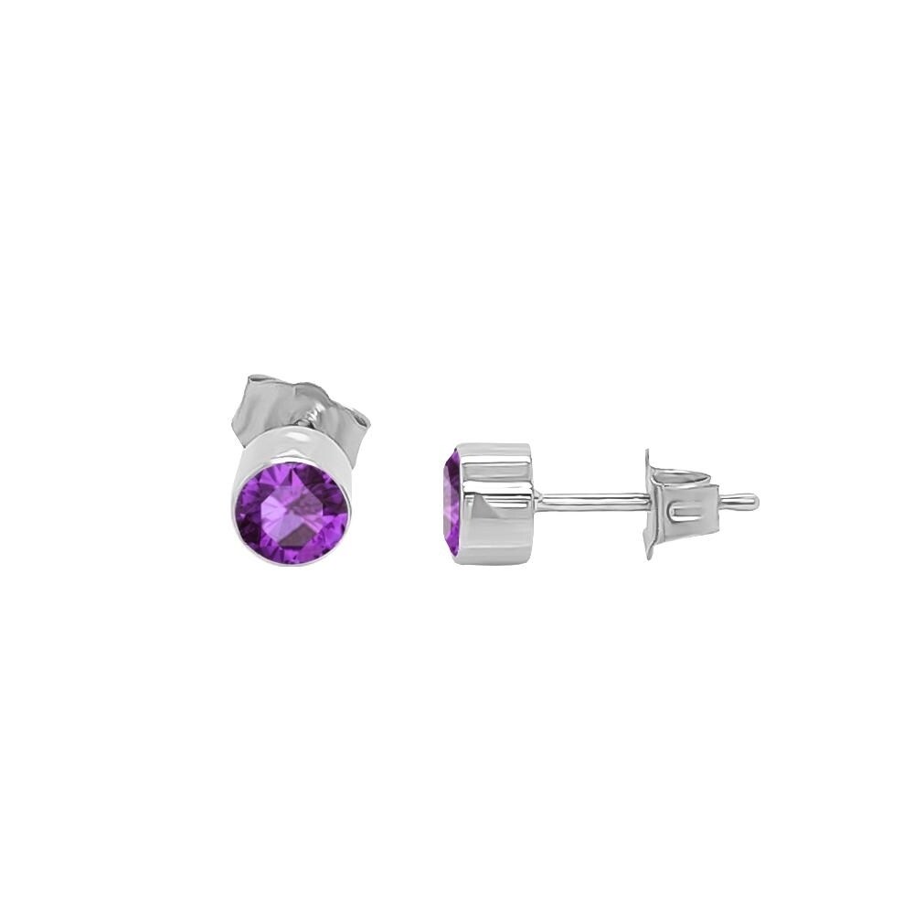 14k Rose Gold Over Sterling Silver Round Simulated Amethyst Bezel Set Stud Earrings 14k Rose Gold Over Sterling Silver Round Simulated Amethyst Bezel Set Stud Earrings