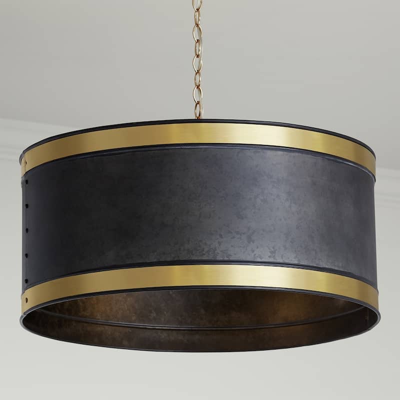 4-light Galvanized Black/True Brass Pendant
