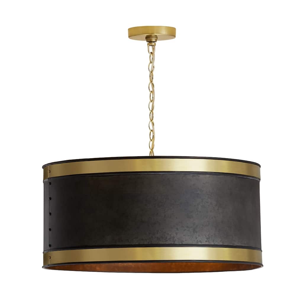 4-light Galvanized Black/True Brass Pendant